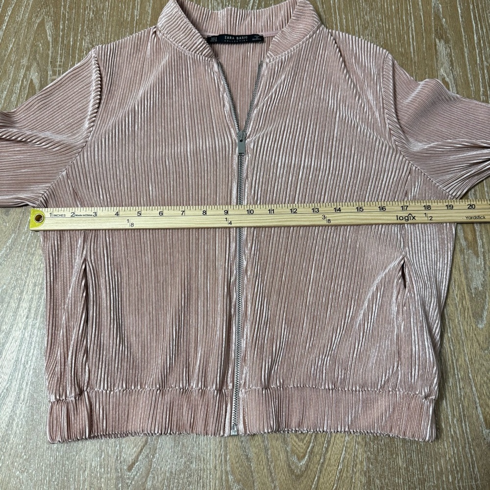 Zara Basic Satin Pleated Bomber Jacket Women’s Small Blush Pink Tracksuit Y2K - Picture 5 of 9
